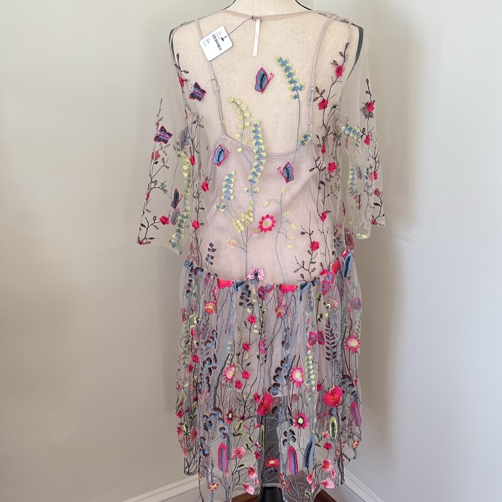 Free People NWT Multi Color Sheer Mesh Dress with Under Pinning Size XSmall - Picture 3 of 6